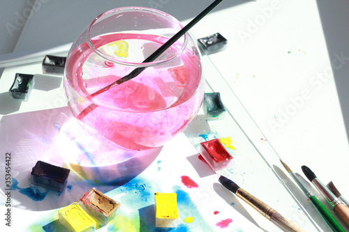 photo of water color art process in creative Studio