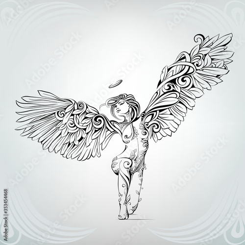 The sitting angel. vector illustration