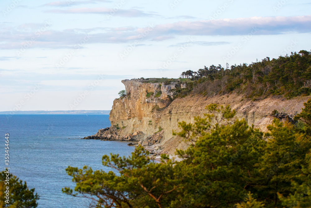 Eroded limestone coastline on the island of Gotland in Sweden