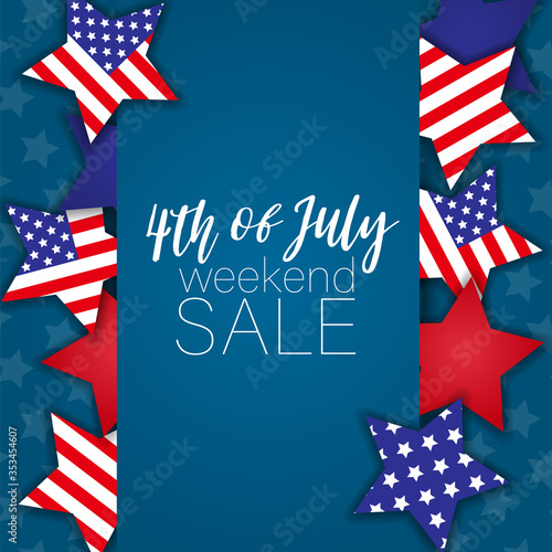 4th of July weekend sale banner. United States of America independence day holiday. National symbolics stars. Vector illustration.