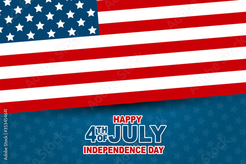 Happy 4th of July. USA independence day greeting card with American flag and lettering. Vector illustration.