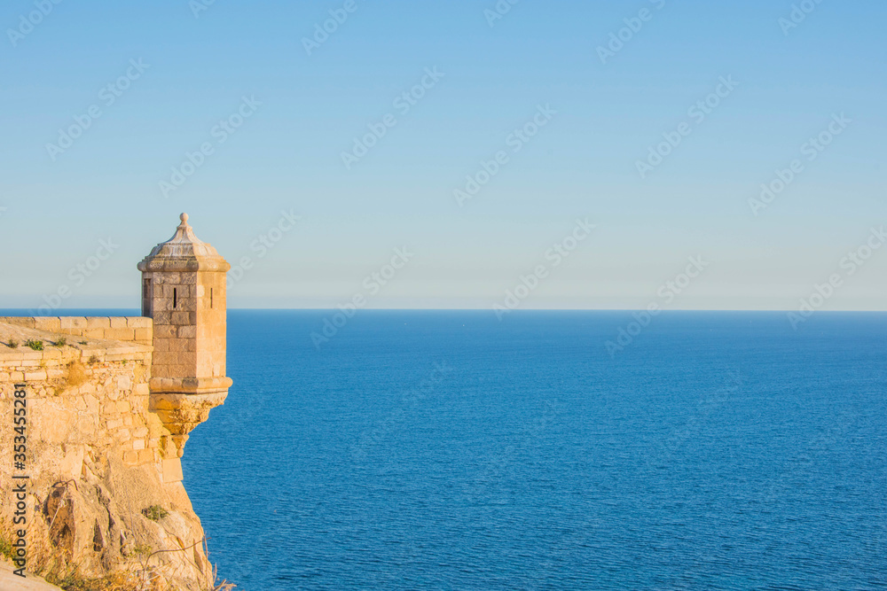 Alicante, Spain - January 10, 2019: Santa Barbara Castle on Mount Benacantil above Alicante, Valencia, Spain