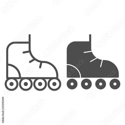 Roller-skates line and solid icon, sport concept, roller skate sign on white background, Retro roller skates icon in outline style for mobile concept and web design. Vector graphics.