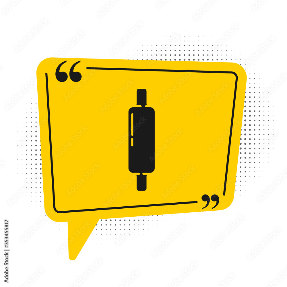 Black Rolling pin icon isolated on white background. Yellow speech bubble symbol. Vector Illustration. Black Rolling pin icon isolated on white background. Yellow speech bubble symbol. Vector Illustration.