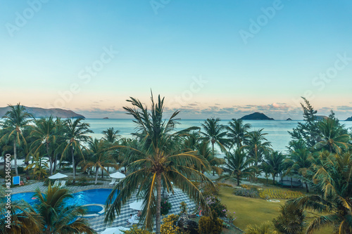 a peaceful Con Dao is a Vietnamese island heaven. View of wide landscape from resort.