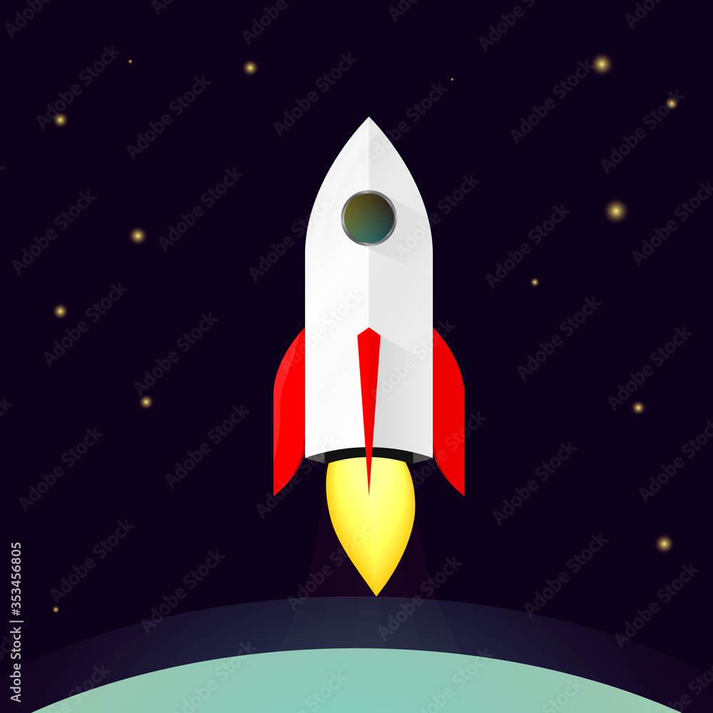 Rocket launch, poster design template, spaceship on space, vector illustration Rocket launch, poster design template, spaceship on space, vector illustration