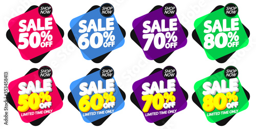 Set Sale tags, discount banners design template, app icons, vector illustration