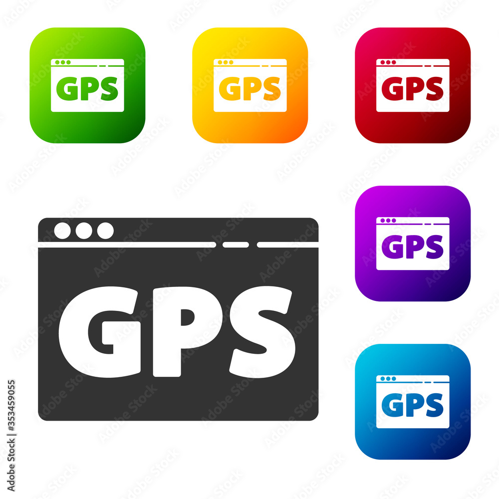Black Gps device with map icon isolated on white background. Set icons in color square buttons. Vector Illustration. Black Gps device with map icon isolated on white background. Set icons in color square buttons. Vector Illustration.