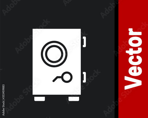 White Safe icon isolated on black background. The door safe a bank vault with a combination lock. Reliable Data Protection. Vector Illustration.