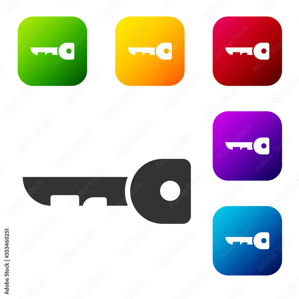 Black Key icon isolated on white background. Set icons in color square buttons. Vector Illustration. Black Key icon isolated on white background. Set icons in color square buttons. Vector Illustration.