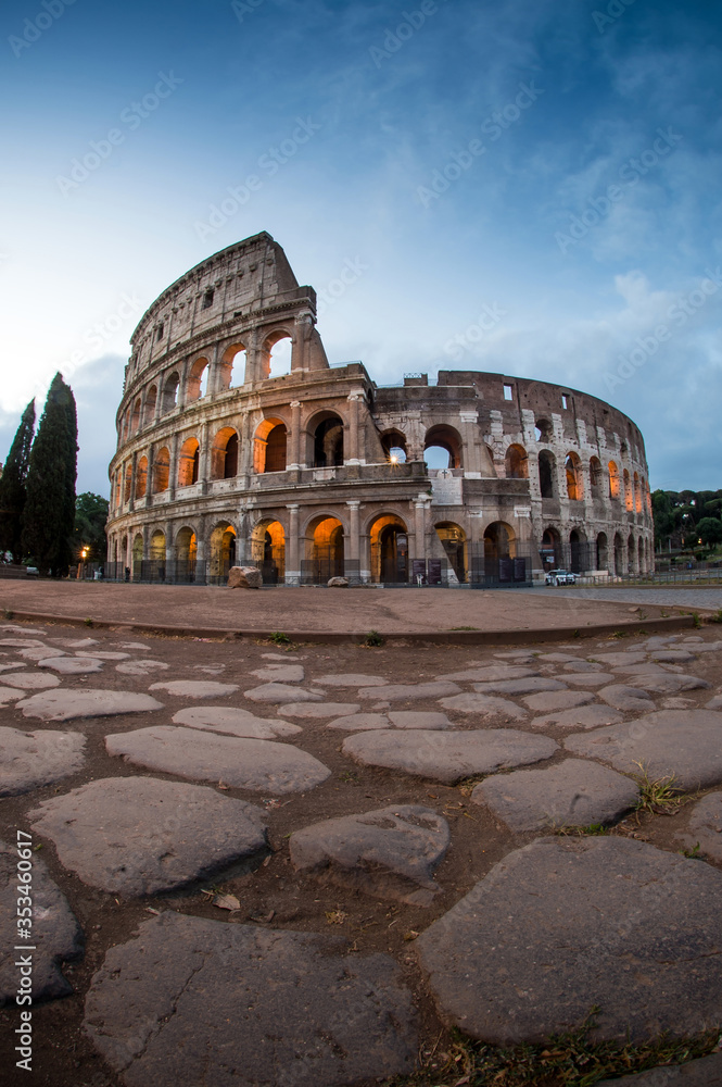Rome, Italy Collosseum at dawn e roman stones