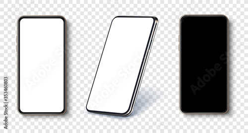New collection of realistic smartphones at different angles. Smartphone mockup. Cellphone frame with blank display isolated templates. Device mockup separate groups and layers, easily editable