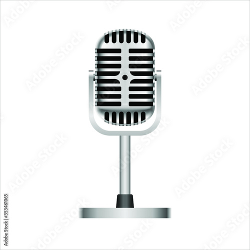 Vintage retro microphone on white background. Vector icon