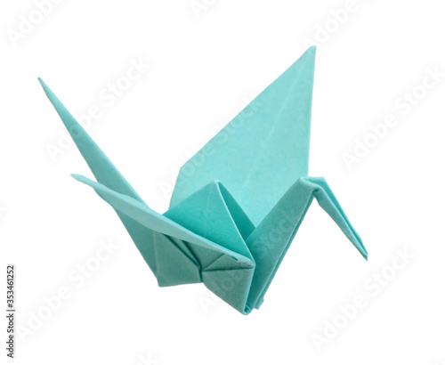 origami blue bird paper on white background