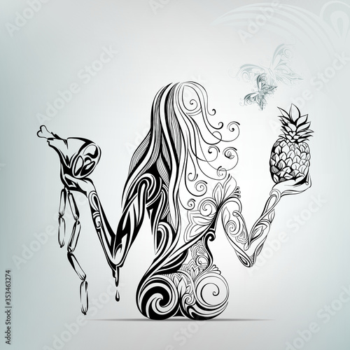 Selection of women between meat and fruit