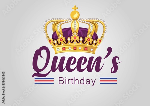 Queen's Birthday on white Background. vector illustration.golden crown with Australian flag 