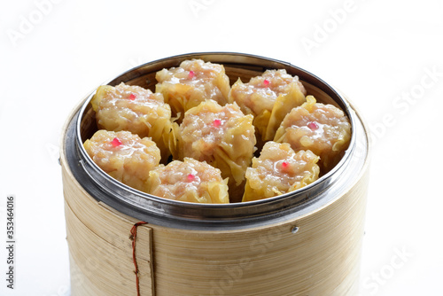 Shumai, a steamed dish dimsum with white background