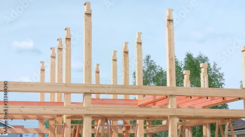 Wooden structures of a private house under construction