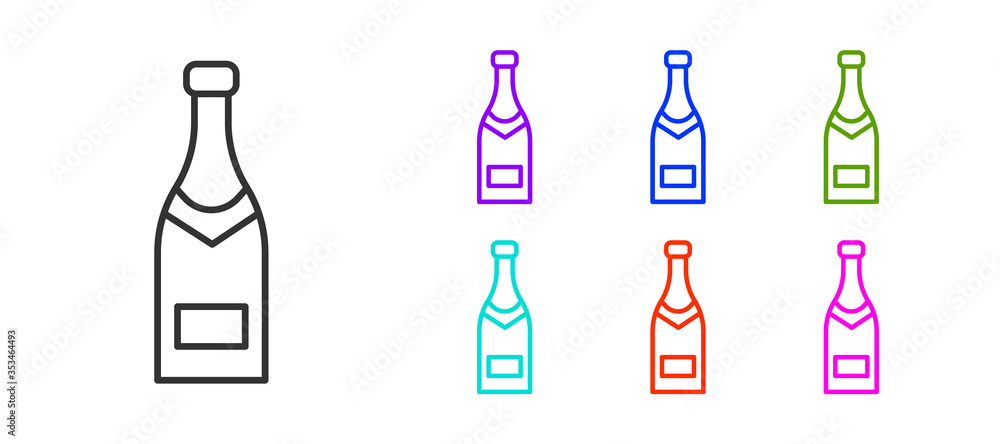Black line Champagne bottle icon isolated on white background. Set icons colorful. Vector Illustration. Black line Champagne bottle icon isolated on white background. Set icons colorful. Vector Illustration.