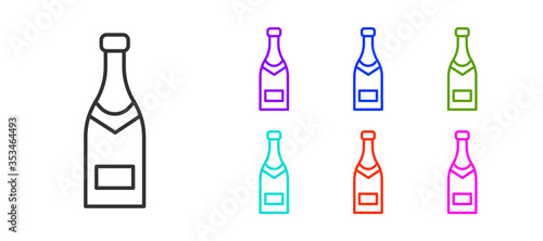 Black line Champagne bottle icon isolated on white background. Set icons colorful. Vector Illustration.