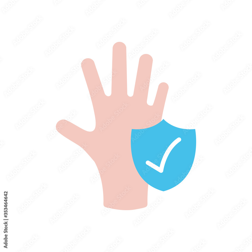clean hand and shield with check mark icon, flat style clean hand and shield with check mark icon, flat style