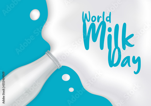 world milk day glass milk bottle and spilled milk vector