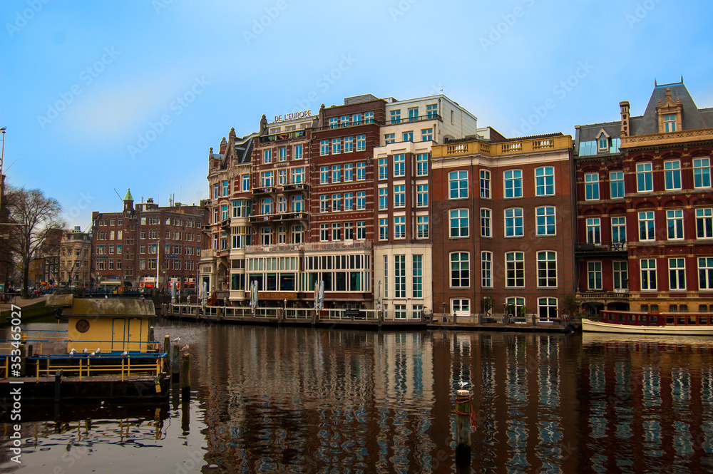 Buildings at one of canal in Amsterdam