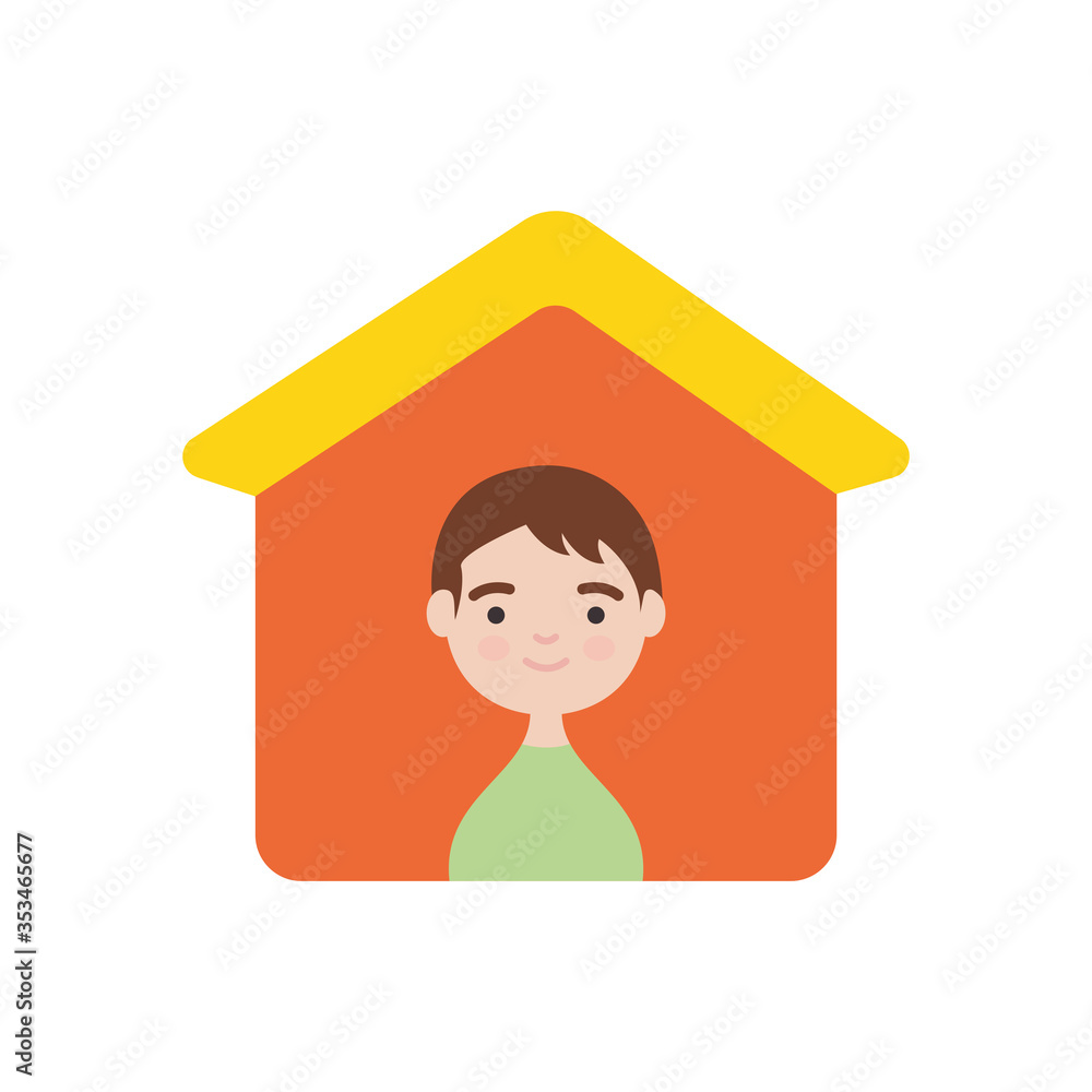 stay home concept, cartoon man inside the house, flat style stay home concept, cartoon man inside the house, flat style