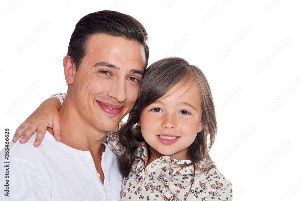 Portrait of happy father and daughter hugging Portrait of happy father and daughter hugging