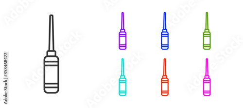 Black line Awl tool with wooden handle icon isolated on white background. Work equipment tailor industry. Set icons colorful. Vector Illustration.