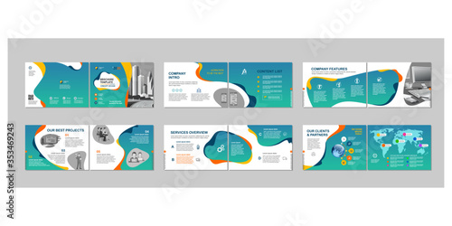 Brochure creative design. Multipurpose template, include cover, back and inside pages. Trendy minimalist flat geometric design. Horizontal landscape a4 format.