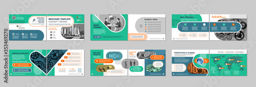 Brochure creative design. Multipurpose template, include cover, back and inside pages. Trendy minimalist flat geometric design. Horizontal landscape a4 format.
