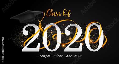 2020 Graduation with Cap Vector. Class of 2020 Year Graduation Banner. Banner for Graduation Greeting Card. Lettering Class of 2020 for Greeting and Invitation Card.