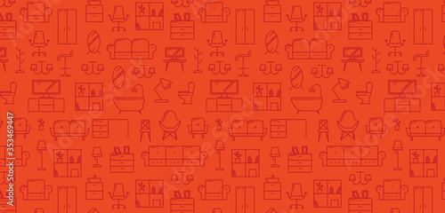 Pattern for furniture concept with outline icons for home decor, furniture store, renovation. Flat vector design. Modern graphic design. Home accessories.
