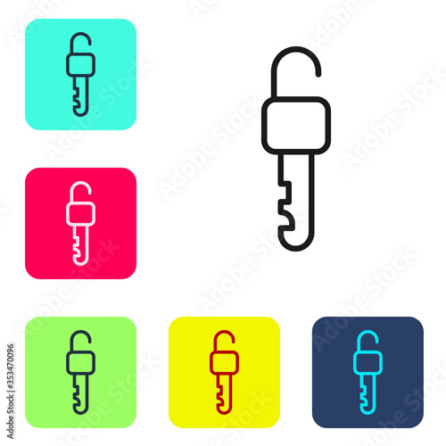 Black line Unlocked key icon isolated on white background. Set icons in color square buttons. Vector Illustration.