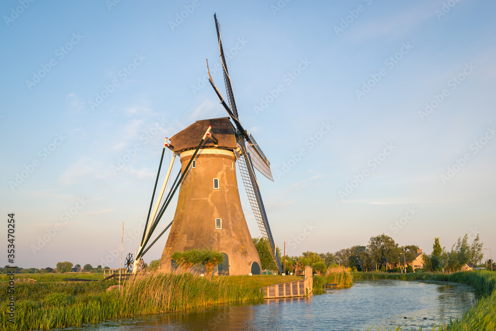 Scenic view of classic dutch windmill called 