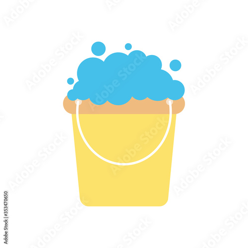 cleaning bucket with soapy water icon, flat style