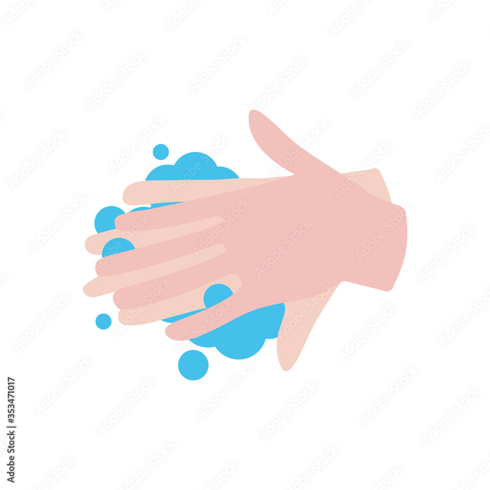 handwashing concept, hands with soapy water icon, flat style handwashing concept, hands with soapy water icon, flat style