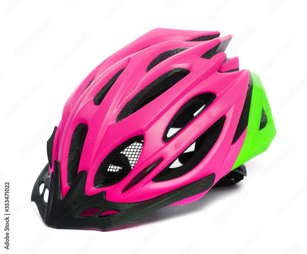 Fototapeta premium Female multicolor bicycle helmet isolated on white