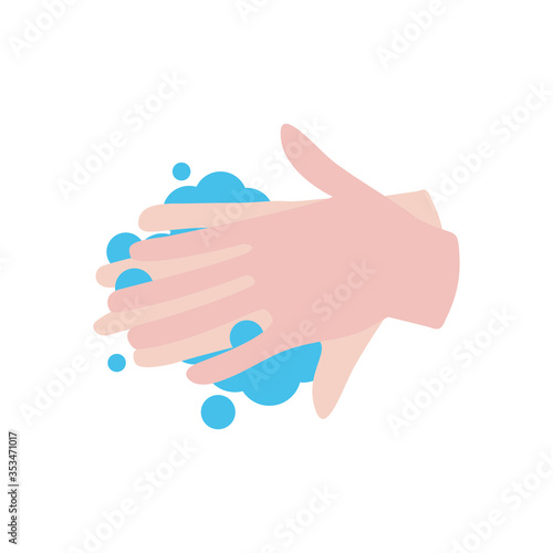 handwashing concept, hands with soapy water icon, flat style