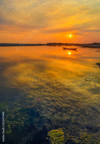 Sunset In mighty Brahmaputra, Majuli.