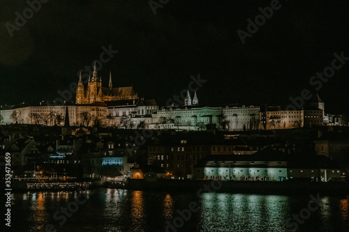 night view of the old city of Prague and Vltava river