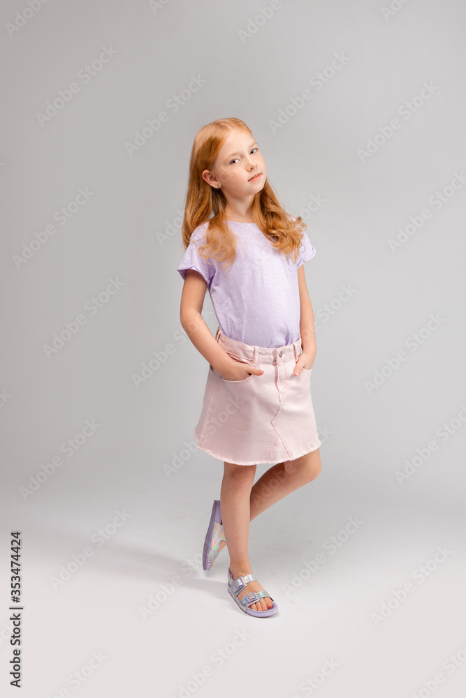 red-haired long-haired girl in daily clothes (skirt, t-shirt) red-haired long-haired girl in daily clothes (skirt, t-shirt)