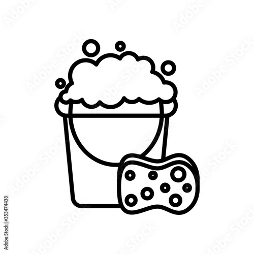 bucket with soapy water and sponge, line style