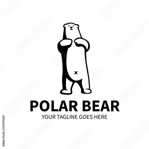 Standing Polar bear logo template in black and white style © Congberong Studio