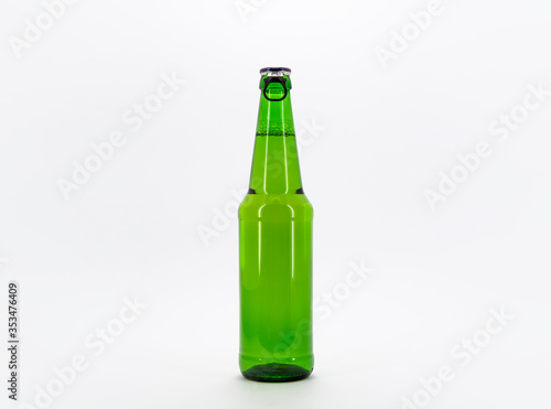 Green beer bottle isolated on white with clipping path
