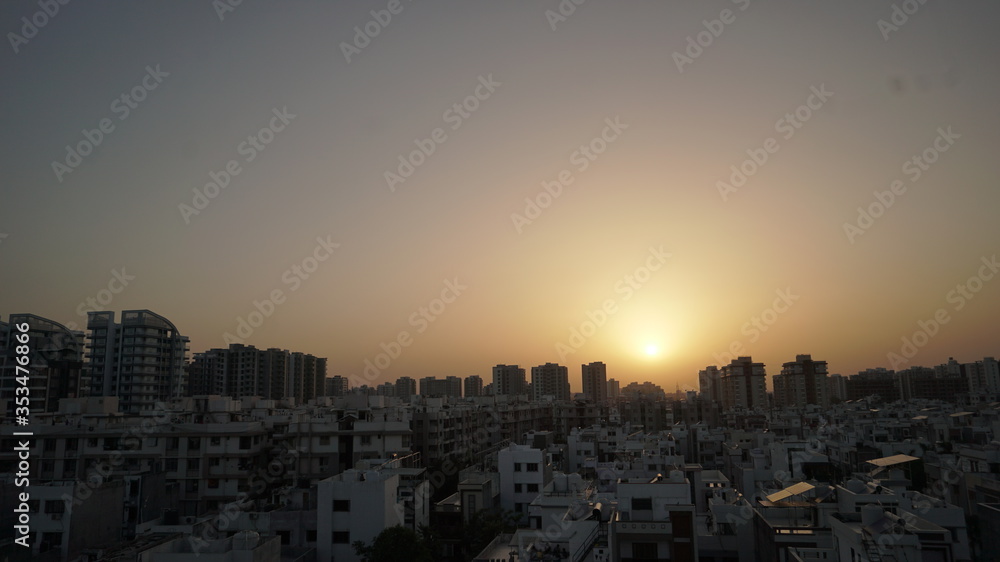 sunrise and sunset over city with sky. cityscape sunrise and sunset over city with sky. cityscape