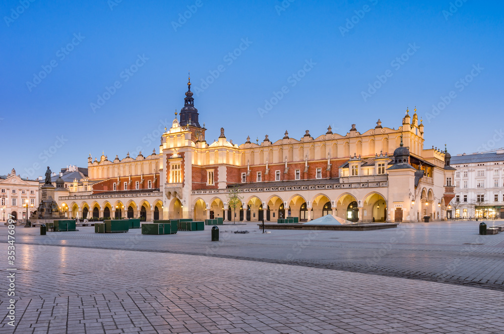 Main market square  and Cloth Hall in the night, Krakow, Poland