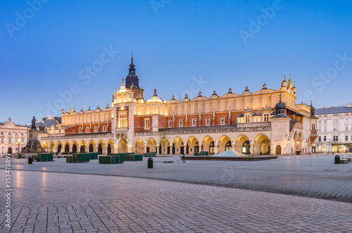Main market square and Cloth Hall in the night, Krakow, Poland