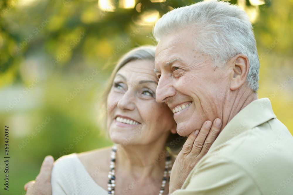 Smiling senior couple embracing in autumn park Smiling senior couple embracing in autumn park